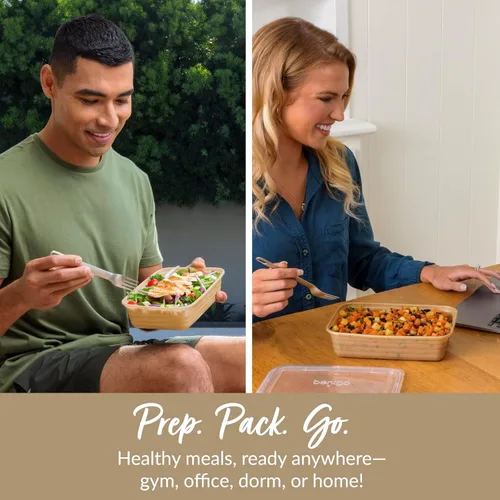 Vista 3 de Bentgo Prep - 20 piezas de contenedores reutilizables para preparación de comidas con 1 compartimento y tapas, materiales libres de PFAS y BPA