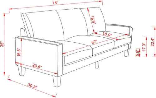 Vista 2 de Tmosi Moderno sofá tapizado, sofá de 3 plazas con almohadas de respaldo extraíbles para espacios pequeños, sofá de 3 plazas para dormitorio
