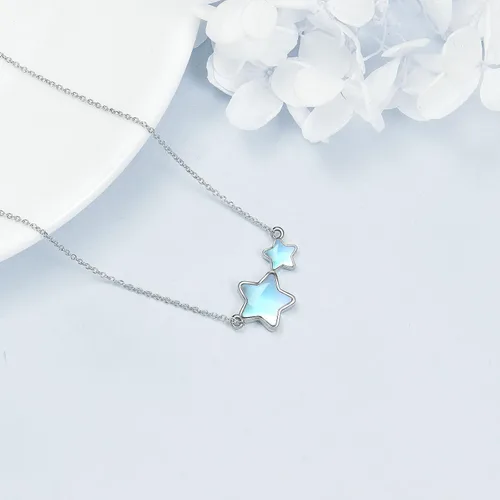 Vista 2 de CRMAD Collar con dije de luna de plata de ley con luna creciente para mujer