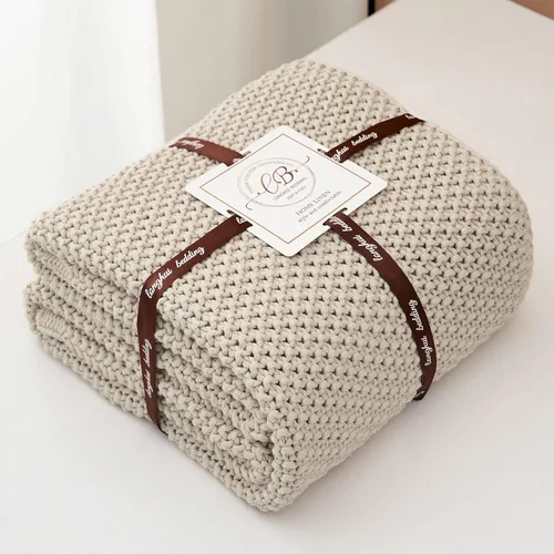 Vista 6 de Manta de punto gruesa de cable beige ligera 100% algodón orgánico para sofá, sofá cama, bebé, guardería, rústico, shabby chic, moderno, granja, 51