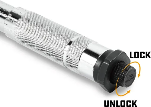Vista 4 de Powerbuilt Llave dinamométrica con micrómetro, transmisión de 1/2 pulgada, trinquete reversible con clics, con bloqueo, rango de 30 a 150 pies-libra
