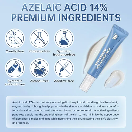 Vista 6 de Crema de ácido azelaico 14% para aliviar el enrojecimiento, manchas oscuras, suero facial con niacinamida y vitamina C previene brotes de acné