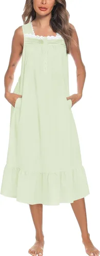 Vista 12 de YOZLY Camisones de algodón para mujer con bordado, sin mangas, con bolsillos S-XXXL