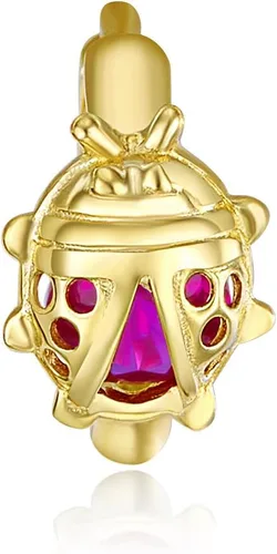 Vista 5 de Aretes de aro de mariquita de oro amarillo real de 14 k, Oro de 14 quilates, No es una piedra preciosa