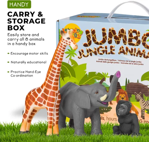 Vista 3 de Learning Minds - Juego de 8 figuras gigantes de animales de safari para niños pequeños Zoo Animals, Jungle Animals Figures, Toy Animals for Kids