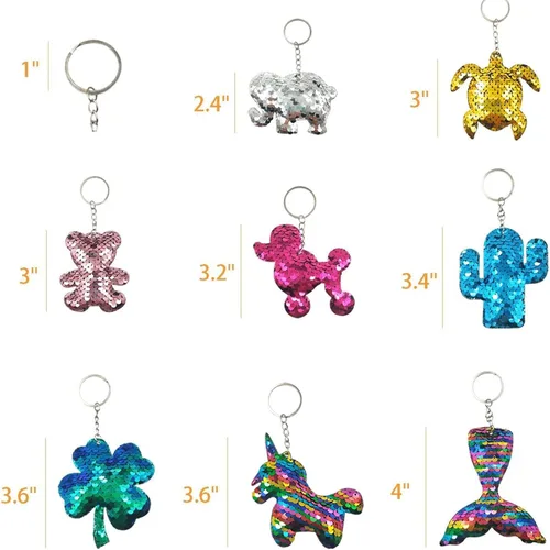Vista 8 de GuassLee 15 llaveros de lentejuelas para niños y niñas, recuerdos de fiesta, mochila de unicornio y sirena, llaveros a granel para niños, premios