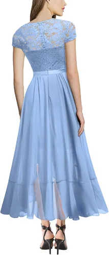 Vista 2 de Miusol - Vestido largo elegante para mujer, con volantes, encaje y cuello en V, ideal para damas de honor