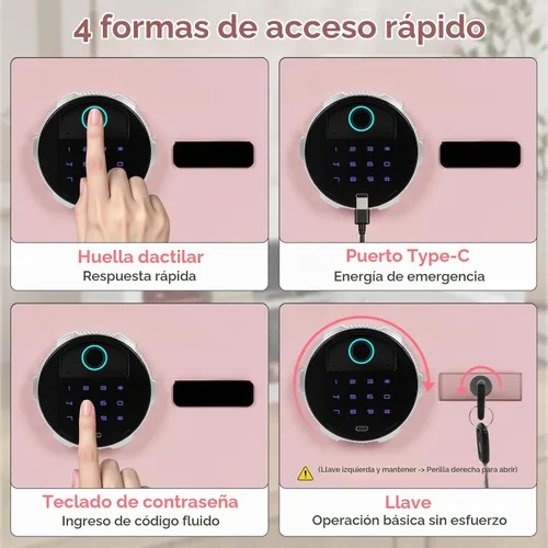 Vista 2 de PATRON Caja de seguridad biométrica con cerradura de huellas dactilares Rosa