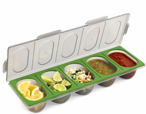 Vista 15 de MyGo Container - Contenedor pequeño de 3 compartimentos para llevar, 8" x 8" x 2-1/2", reutilizable, apto para microondas, certificado NSF