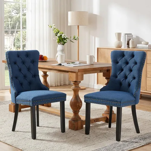 Vista 137 de SoarFlash Juego de 2 sillas de comedor de terciopelo, silla lateral de respaldo alto, silla lateral moderna tapizada de alta gama con botones Beige