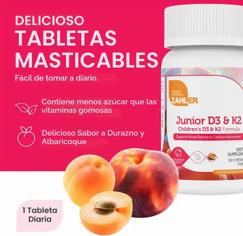 Vista 5 de Zahler - Tabletas masticables de Vitamina D3 + K2 Junior para niños Vitamina D para niños 2000 IU Gomitas deliciosas de Vitamina D K2