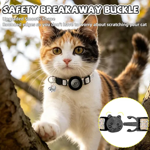 Vista 6 de PUPTECK Airtag - Collar de gato ajustable con campanas, collar de gatito ajustable para niñas y niños pequeños, cachorro, conejito, bonito accesorio