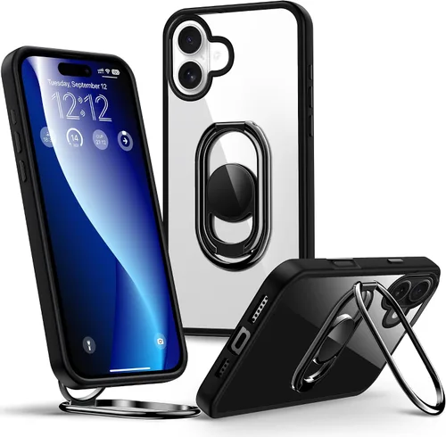 Vista 20 de Shields Up Funda para iPhone 16 Pro con Soporte, Funda de Teléfono Transparente con Soporte de Doble Anillo [Ajustable y Plegable] Cubierta