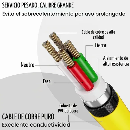 Vista 7 de Alargo, Cable de extensión, 4 Prong, 30 Amperes, 125–250 Voltios, único, Amarillo, 10 pies, 100% hule, calibre 10, muy resistente, L14–30