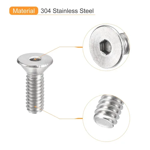 Vista 4 de uxcell tornillos de cabeza avellanada plana #8-32x1/2, 25 piezas de tornillos de cabeza plana con llave hexagonal de acero inoxidable 304, rosca