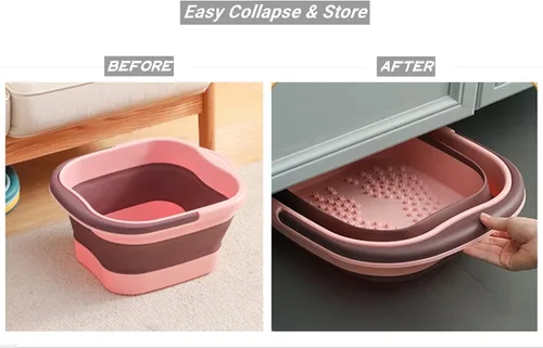 Vista 3 de Tina de baño plegable para pies y spa para niñas y mujeres, cubeta inflable para remojar pies con asa y punto de acupuntura para masaje de pies, rosa