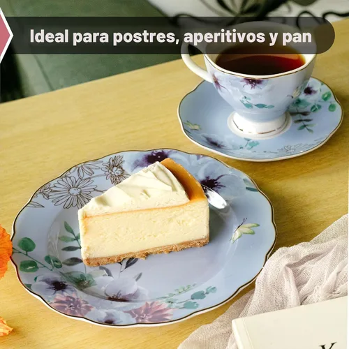 Vista 5 de BTAT - Juego de platos florales de porcelana, paquete de 6, 8 pulgadas Royal Dessert Appetizer Salad Plates Floral Design Small Dinner Plates