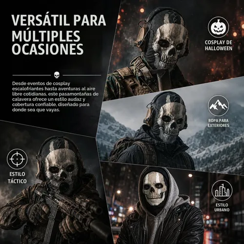 Vista 7 de Pasamontañas fantasma, máscara de esqueleto, máscara de esquí