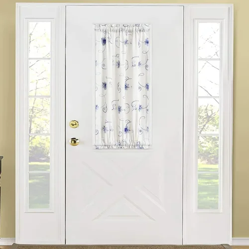 Vista 9 de VOGOL Cortinas de luz lateral para puerta delantera, paneles de puerta francesa con textura de lino corto de 40 pulgadas de largo, diseño bordado
