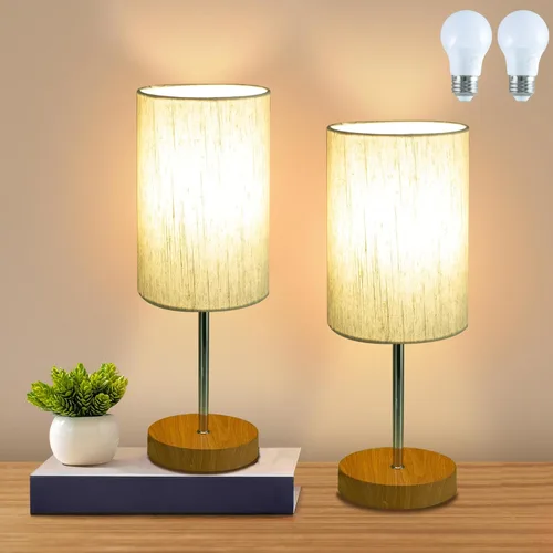 Vista 17 de RISLG Juego de 2 lámparas de mesa para recámara, lámparas de noche para mesita de noche con interruptor de cable, lámparas de escritorio