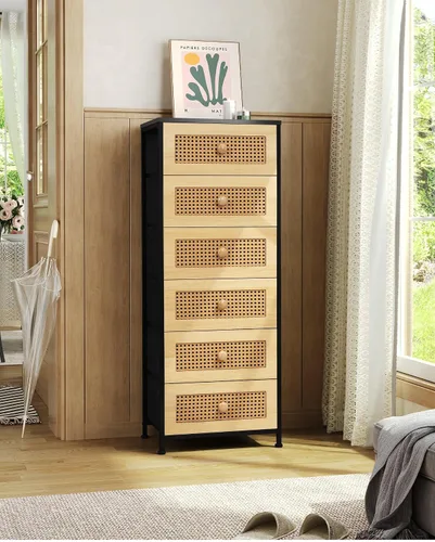 Vista 6 de Crestlive Products Cómoda de ratán, torre de almacenamiento alta de tela, cómoda con asas, unidad organizadora para dormitorio, pasillo, entrada
