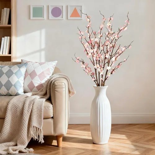 Vista 3 de Ammyoo - 4 ramas de flores de cerezo artificiales para decoración de interiores de primavera y verano, flores artificiales de tallo largo