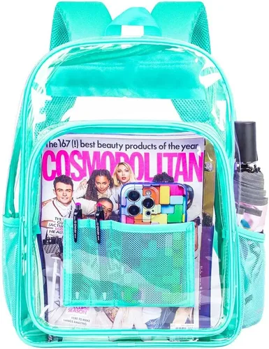 Vista 14 de AGSDON Mochila transparente, resistente bolsa transparente para libros, mochilas de PVC transparente para mujeres y hombres 17 negro transparente