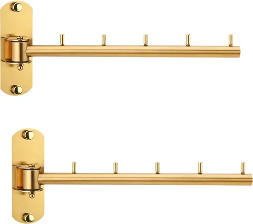 Vista 7 de Paquete de 2 percheros plegables de pared con brazo oscilante de acero inoxidable resistente para baño, dormitorio, cuarto de servicio, color negro