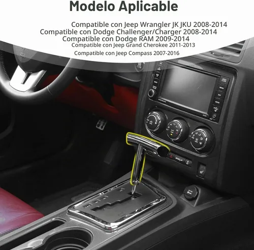 Vista 5 de Pomo de palanca de cambios de metal con mango en T para Jeep Wrangler 2008-2014, Liberty/Durango 2011-2014, Grand Cherokee 2011-2013, Dodge Ram
