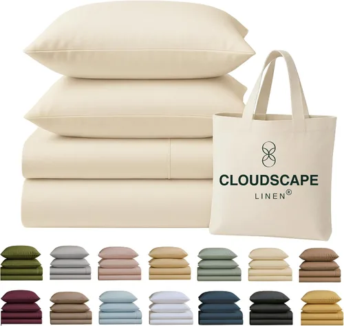 Vista 17 de Cloud Scape Linen - Juego de sábanas de 100% algodón egipcio, tamaño individual, juego de ropa de cama de lujo de 3 piezas, 400 hilos, calidad