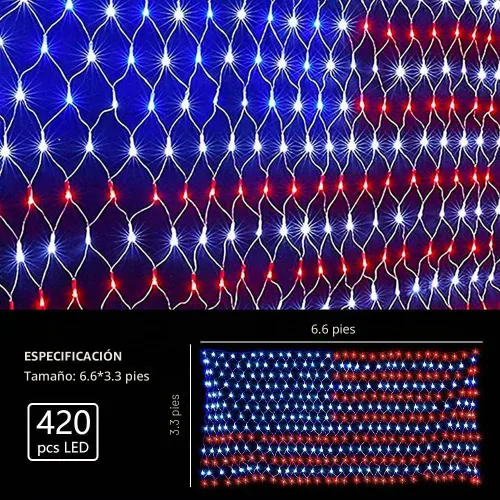 Vista 2 de Luces de bandera estadounidense, 420 luces de red de bandera estadounidense, súper brillantes, impermeables, para el Día de la Independencia, 4