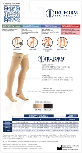 Vista 8 de Truform - Calcetines de compresión 30-40 mmHg para hombres y mujeres, altura hasta el muslo, punta con puntos, punta cerrada, beige, talla S
