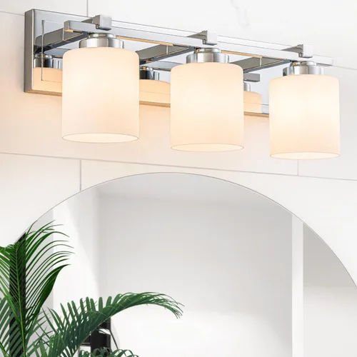 Vista 21 de 1 Luminaria Moderna de Baño sobre Espejo, Luces de Tocador Negro Dorado para Apliques de Pared de Baño con Pantallas de Vidrio Blanco Lechoso