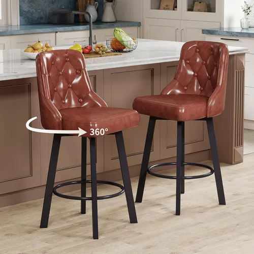 Vista 9 de ralex-chair Taburetes de bar, taburetes de bar giratorios modernos de altura de mostrador, estilo vintage, silla de bar de cuero encerado para isla