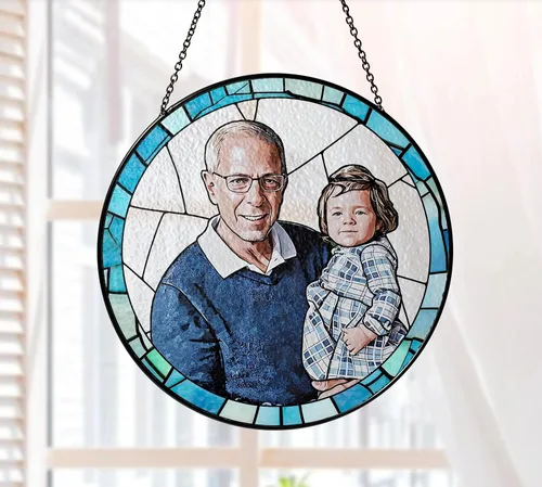 Vista 5 de Atrapasoles personalizado para mamá y abuela con foto, atrapasoles de vidrieras para abuela, colgante de ventana de vidrio teñido personalizado