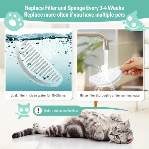 Vista 6 de Paquete de 6 filtros de repuesto y 12 esponjas de filtro para fuente automática inalámbrica de mascotas de 67 oz/2 L, filtro de fuente de agua