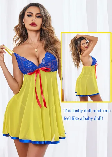 Vista 3 de Avidlove - Conjunto de lencería tipo camisón de encaje y malla para mujer