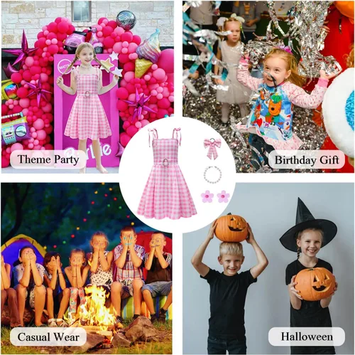 Vista 6 de Girls Pink & White Gingham Costume Dress with Accessories, 4-10Y