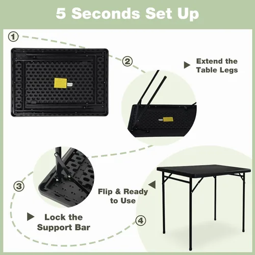Vista 6 de Mesa plegable rectangular de 3 pies para todas las ocasiones, mesa plegable con mesa de polietileno de alta densidad y patas de acero, mesa plegable