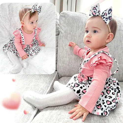 Vista 3 de Unutiylo Ropa de bebé recién nacida prematura con tirantes, traje de otoño e invierno, traje de manga larga con volantes
