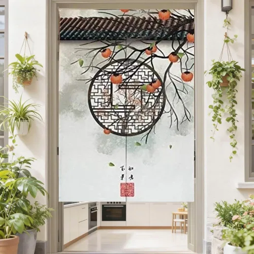 Vista 2 de MYRU Cortina de Feng Shui japonesa Noren para dormitorio chino (fruta, 33 x 55 pulgadas)