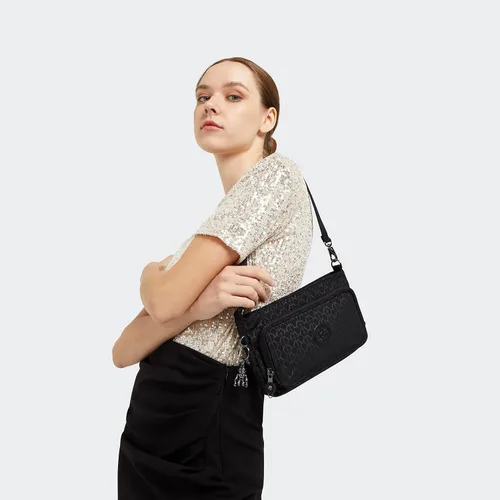 Vista 7 de Kipling Bolso bandolera Myrte para mujer, bolso metálico convertible, bolso de mano de nailon y bolsa de cintura, Signature Emb, Firma Emb