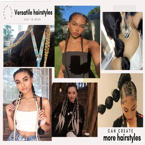 Vista 4 de Extensiones de cola de caballo, 2 piezas sintéticas con lazo para el cabello, extensiones trenzadas, cola de moño, anillo de banda de goma de 26