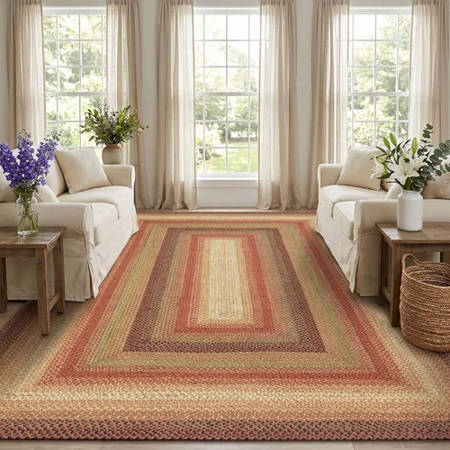 Vista 124 de Homespice Apple Pie - Alfombra ovalada roja de 2 x 3 pies, alfombra de cocina trenzada para decoración primitiva y rústica, reversible, yute sin