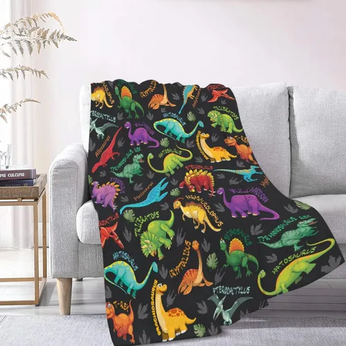 Vista 2 de Manta de dinosaurio para regalo, manta de franela ultra suave y acogedora, manta de forro polar ligera y mullida, manta de felpa cálida para sofá