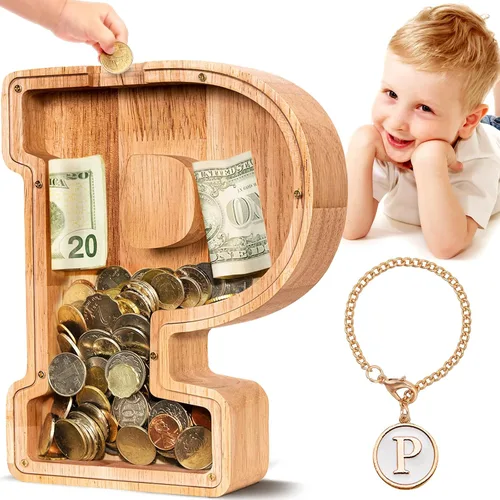 Vista 54 de SummiDate Alcancía de madera de letra para niños y niñas, Alfabeto, personalizada, regalo de cumpleaños y pascua para niños (A)
