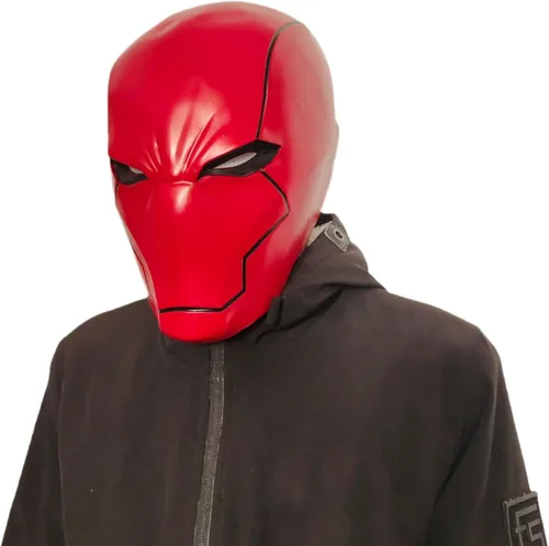 Vista 3 de Máscara de cabeza completa de látex rojo, casco de cosplay de ojos de malla