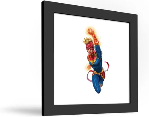 Vista 2 de Trends International Gallery Pops Marvel Comics Avengers - Póster de pared de Capitana Marvel, 12 x 12 pulgadas, versión enmarcada en negro