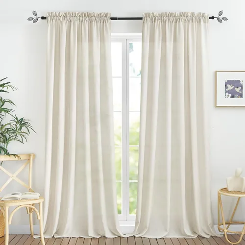 Vista 93 de RYB HOME - Cortinas de lino texturizado semitranslúcidas, privacidad media, filtro de luz, decoración de ventana para dormitorio/baño/sala de estar