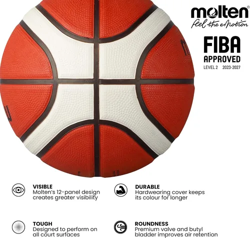 Vista 3 de Molten Baloncesto BG2010, Tamaño 6, 1 artículo, Naranja/Marfil